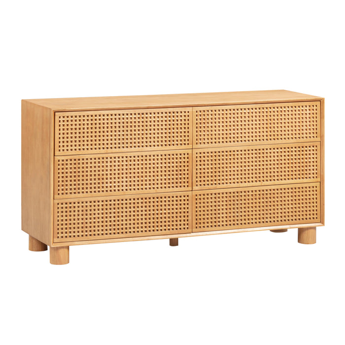 Miles 62" Natural Wood 6-Drawer Dresser - Dream Home Furniture & Mattress (Waite Park, MN)