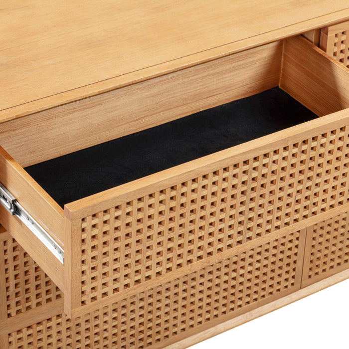 Miles 62" Natural Wood 6-Drawer Dresser - Dream Home Furniture & Mattress (Waite Park, MN)