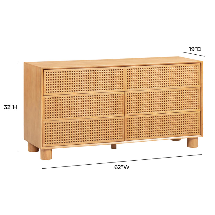 Miles 62" Natural Wood 6-Drawer Dresser - Dream Home Furniture & Mattress (Waite Park, MN)