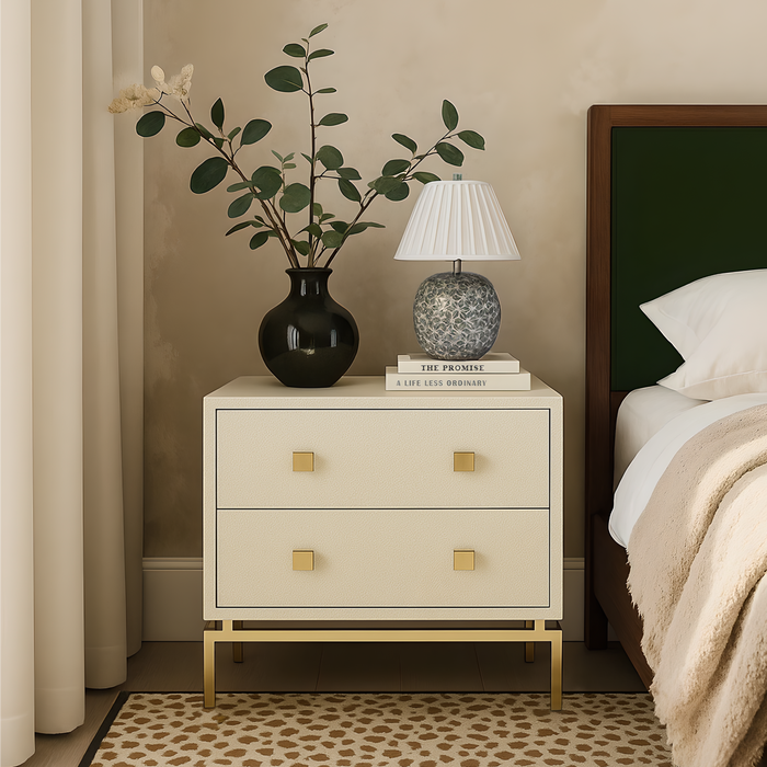 Pesce 25" Faux Shagreen 2-Drawer Nightstand - Dream Home Furniture & Mattress (Waite Park, MN)