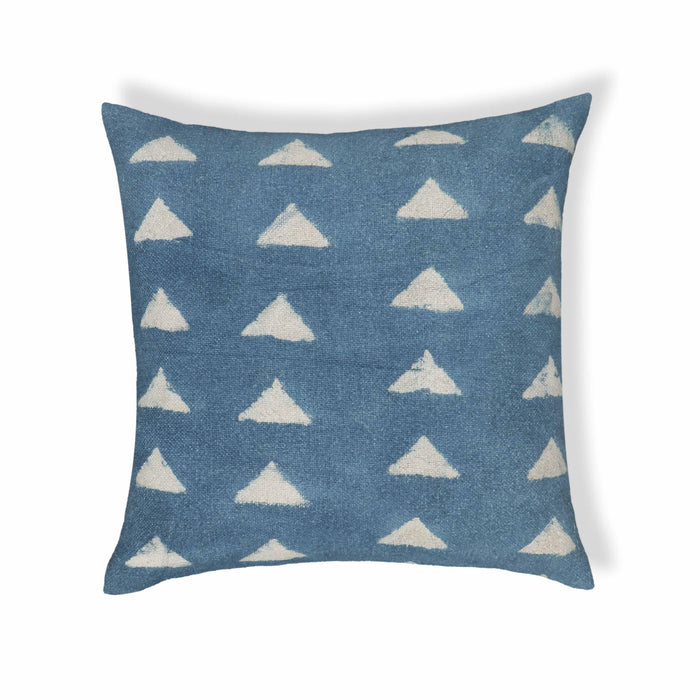 Indigo Triangles 20" Cotton Square Throw Pillow Cover