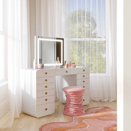 Hollywood 56" White Desk with LED Panel Vanity Mirror - Dream Home Furniture & Mattress (Waite Park, MN)