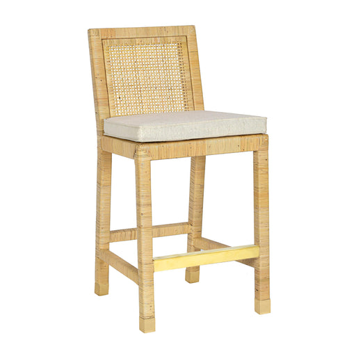 Amara Rattan &amp; Cream Contract-Grade Linen Stool - Dream Home Furniture & Mattress (Waite Park, MN)