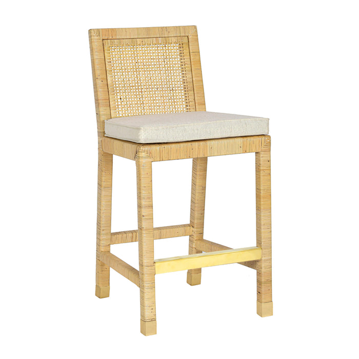 Amara Rattan &amp; Cream Contract-Grade Linen Stool - Dream Home Furniture & Mattress (Waite Park, MN)