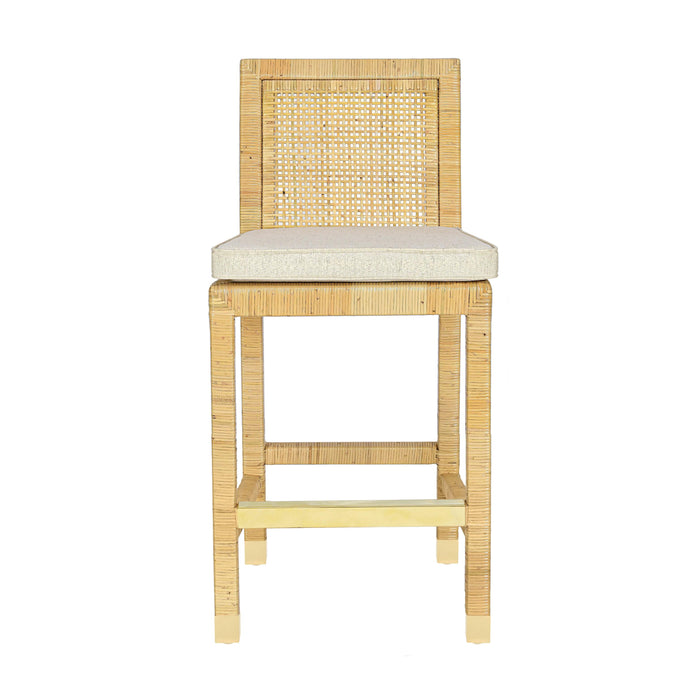 Amara Rattan &amp; Cream Contract-Grade Linen Stool - Dream Home Furniture & Mattress (Waite Park, MN)