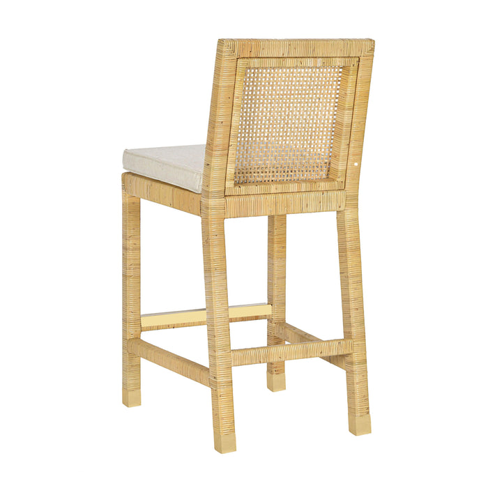 Amara Rattan &amp; Cream Contract-Grade Linen Stool - Dream Home Furniture & Mattress (Waite Park, MN)