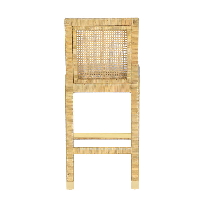 Amara Rattan &amp; Cream Contract-Grade Linen Stool - Dream Home Furniture & Mattress (Waite Park, MN)