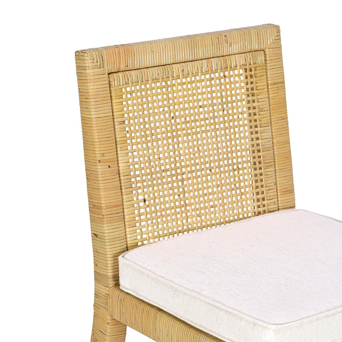 Amara Rattan &amp; Cream Contract-Grade Linen Stool - Dream Home Furniture & Mattress (Waite Park, MN)
