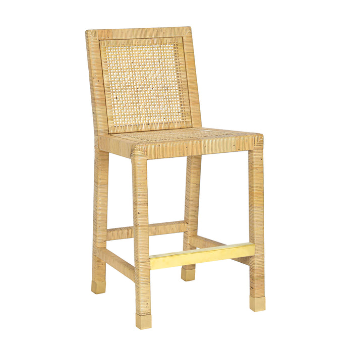 Amara Rattan &amp; Cream Contract-Grade Linen Stool - Dream Home Furniture & Mattress (Waite Park, MN)