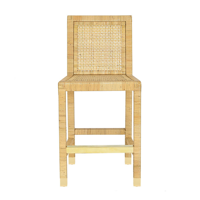 Amara Rattan &amp; Cream Contract-Grade Linen Stool - Dream Home Furniture & Mattress (Waite Park, MN)