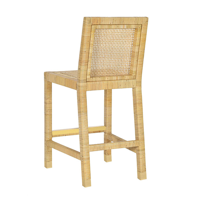 Amara Rattan &amp; Cream Contract-Grade Linen Stool - Dream Home Furniture & Mattress (Waite Park, MN)