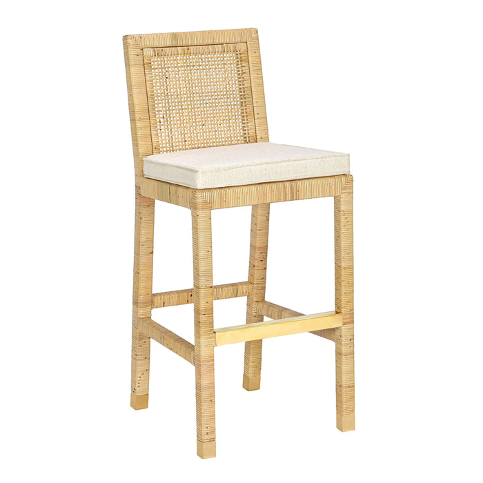Amara Rattan &amp; Cream Contract-Grade Linen Stool - Dream Home Furniture & Mattress (Waite Park, MN)