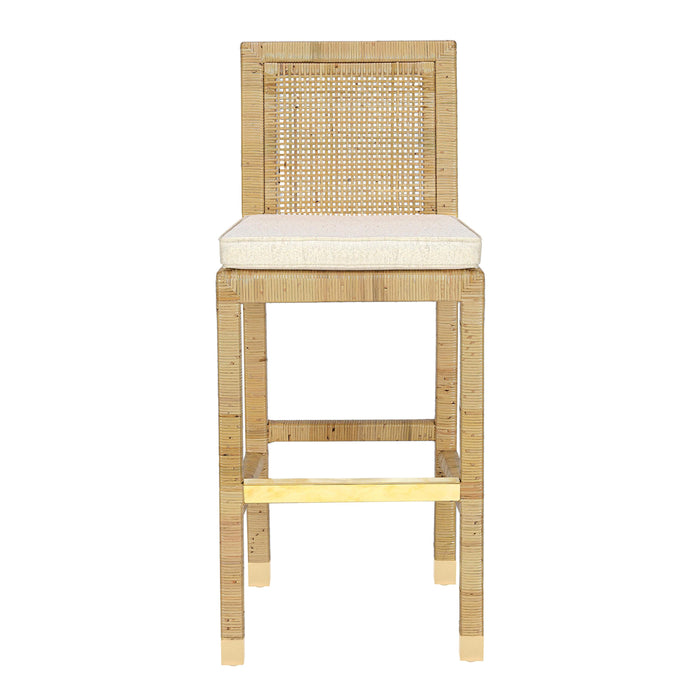 Amara Rattan &amp; Cream Contract-Grade Linen Stool - Dream Home Furniture & Mattress (Waite Park, MN)