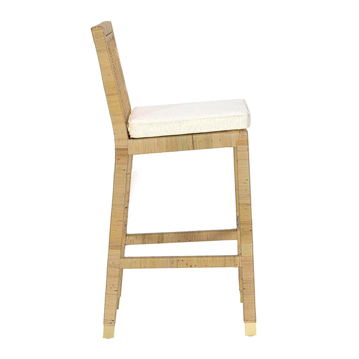 Amara Rattan &amp; Cream Contract-Grade Linen Stool - Dream Home Furniture & Mattress (Waite Park, MN)