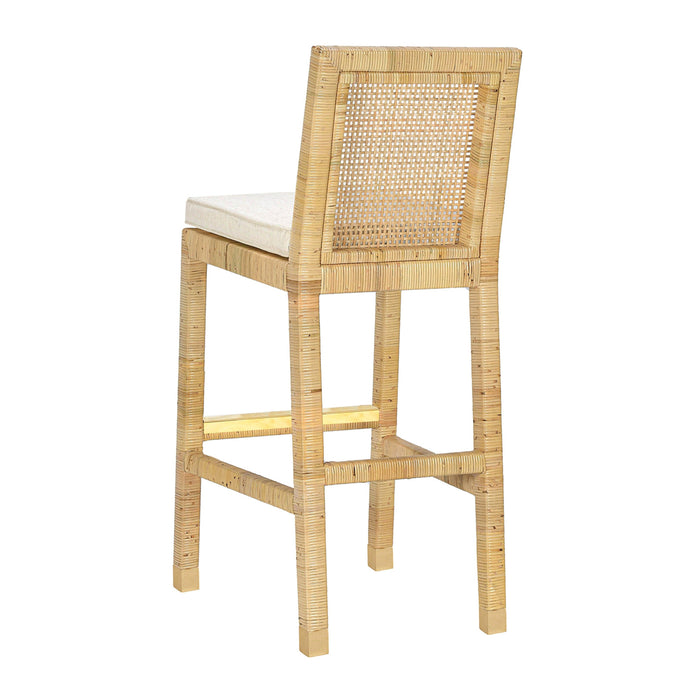 Amara Rattan &amp; Cream Contract-Grade Linen Stool - Dream Home Furniture & Mattress (Waite Park, MN)