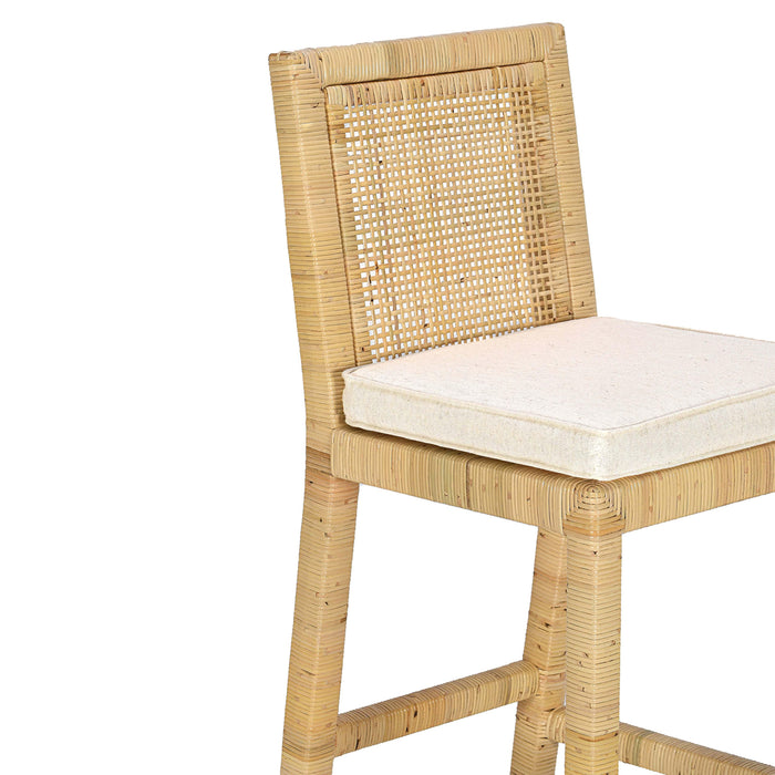 Amara Rattan &amp; Cream Contract-Grade Linen Stool - Dream Home Furniture & Mattress (Waite Park, MN)