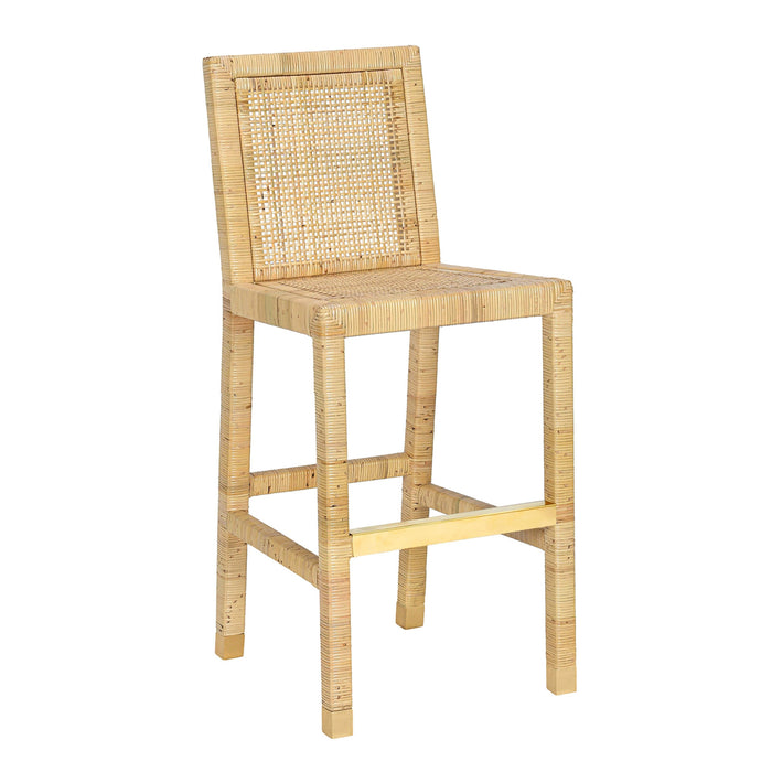 Amara Rattan &amp; Cream Contract-Grade Linen Stool - Dream Home Furniture & Mattress (Waite Park, MN)