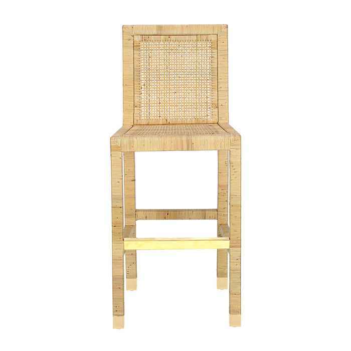 Amara Rattan &amp; Cream Contract-Grade Linen Stool - Dream Home Furniture & Mattress (Waite Park, MN)