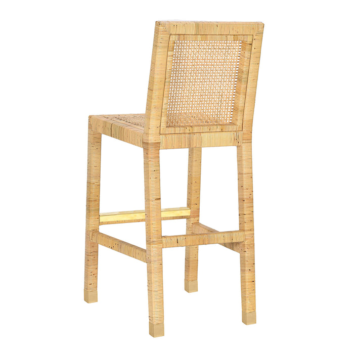 Amara Rattan &amp; Cream Contract-Grade Linen Stool - Dream Home Furniture & Mattress (Waite Park, MN)
