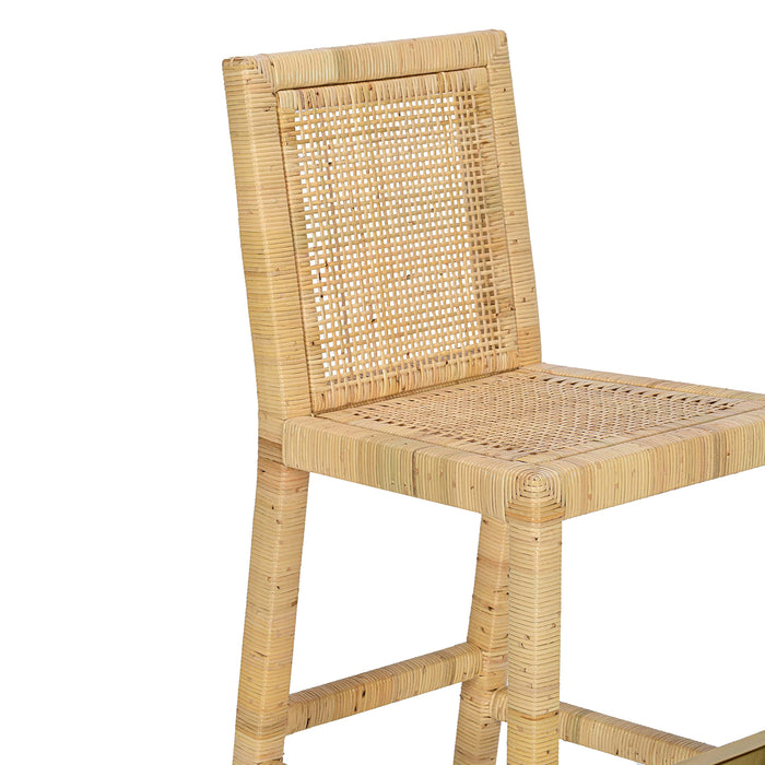 Amara Rattan &amp; Cream Contract-Grade Linen Stool - Dream Home Furniture & Mattress (Waite Park, MN)