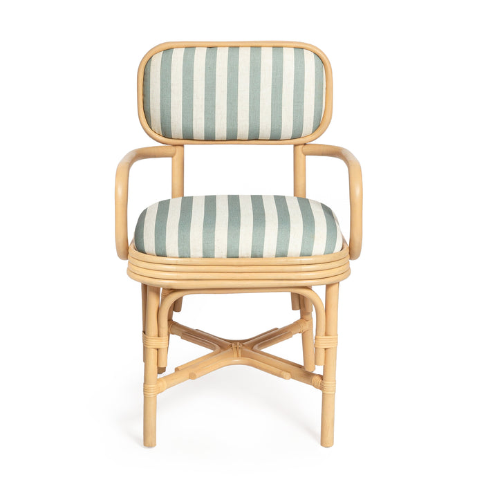 Dorine Striped Performance Linen &amp; Rattan Dining Armchair