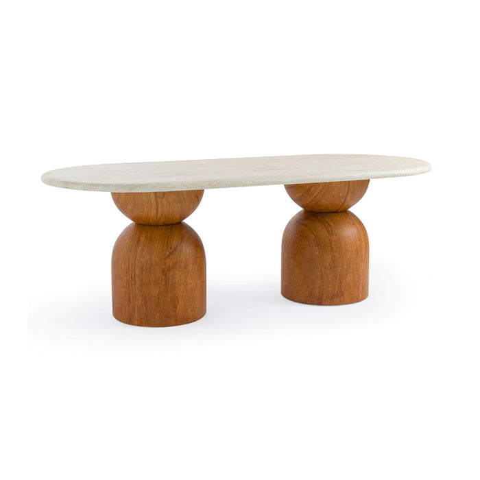 Cynthia 87" Faux Travertine Indoor/Outdoor Concrete Oval Dining Table
