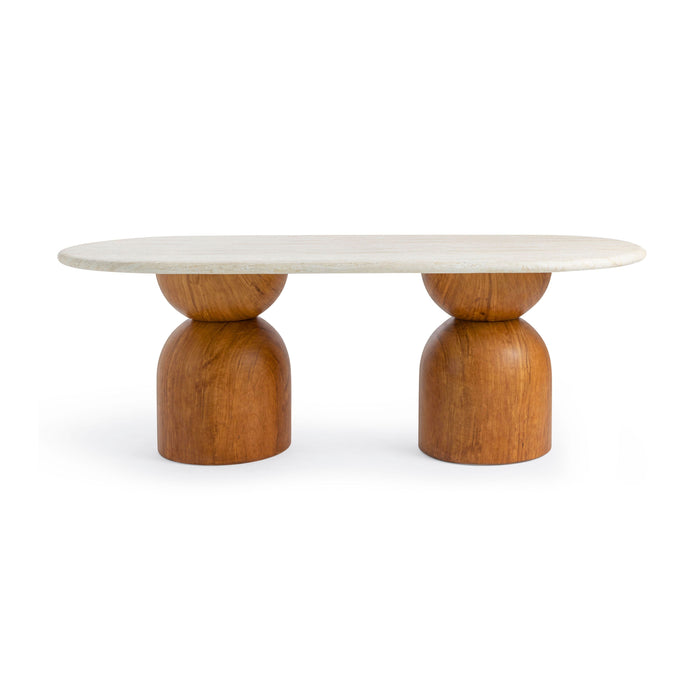 Cynthia 87" Faux Travertine Indoor/Outdoor Concrete Oval Dining Table