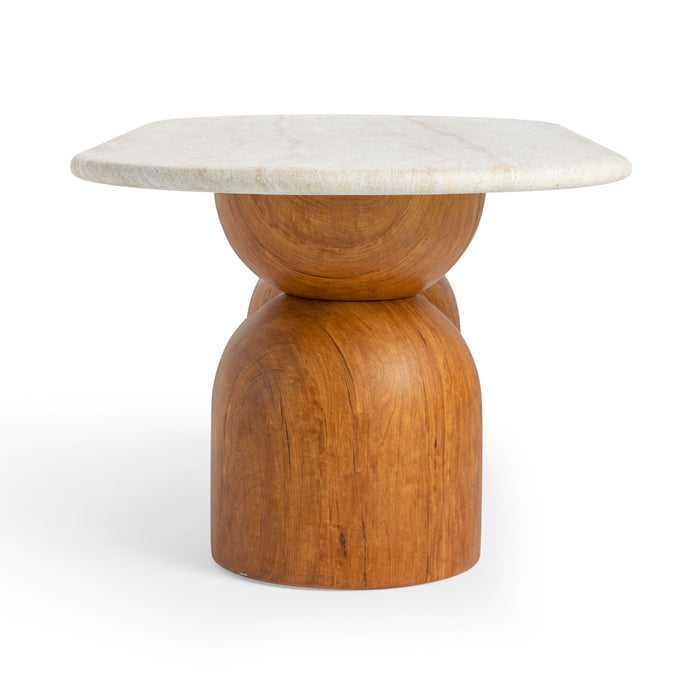 Cynthia 87" Faux Travertine Indoor/Outdoor Concrete Oval Dining Table
