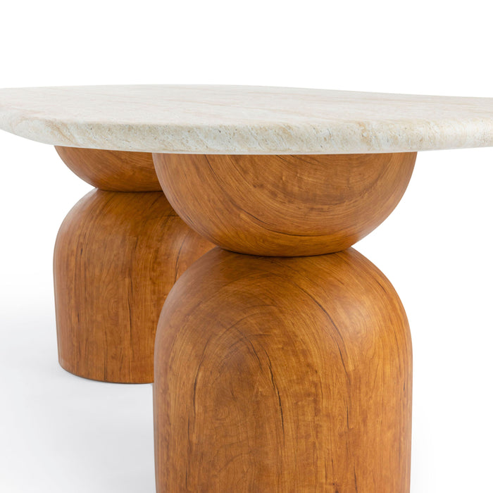 Cynthia 87" Faux Travertine Indoor/Outdoor Concrete Oval Dining Table