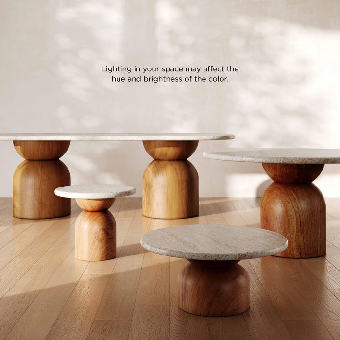 Cynthia 87" Faux Travertine Indoor/Outdoor Concrete Oval Dining Table