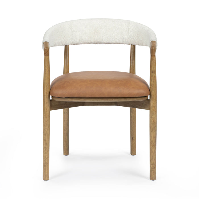 Vina Cognac Performance Vegan Leather and Cream Textured Weave Dining Chair