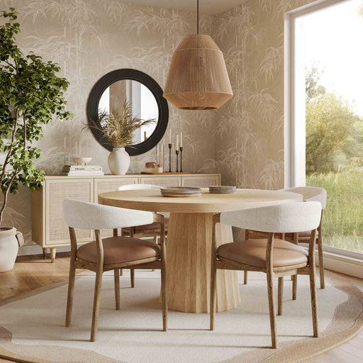 Vina Cognac Performance Vegan Leather and Cream Textured Weave Dining Chair - Dream Home Furniture & Mattress (Waite Park, MN)
