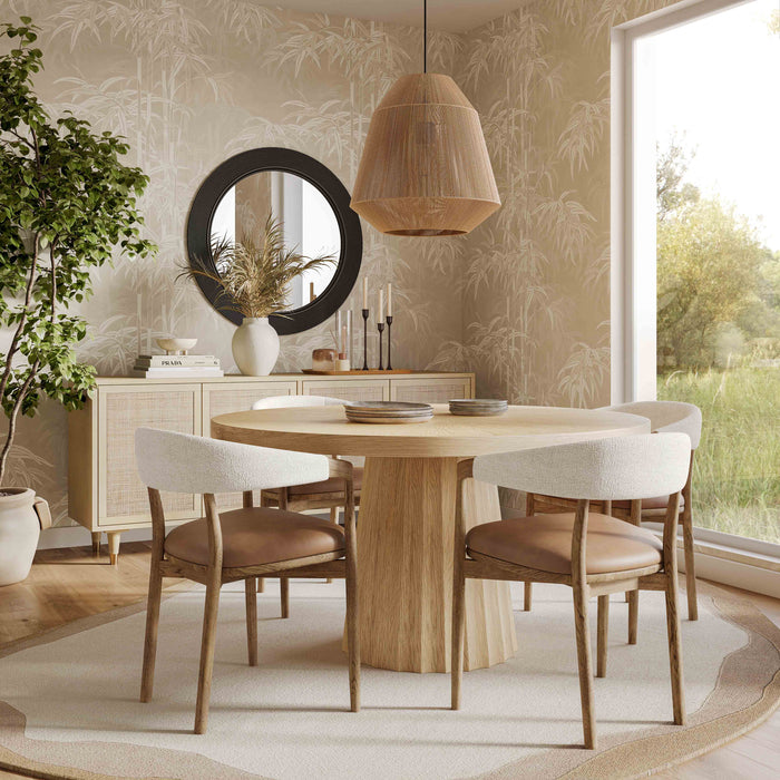 Vina Cognac Performance Vegan Leather and Cream Textured Weave Dining Chair