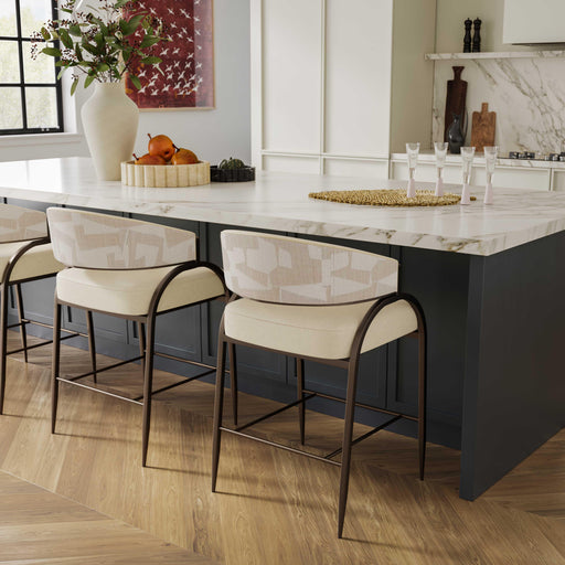 Tatum Cream 2-Tone Performance Vegan Leather and Jacquard Counter Stool - Dream Home Furniture & Mattress (Waite Park, MN)