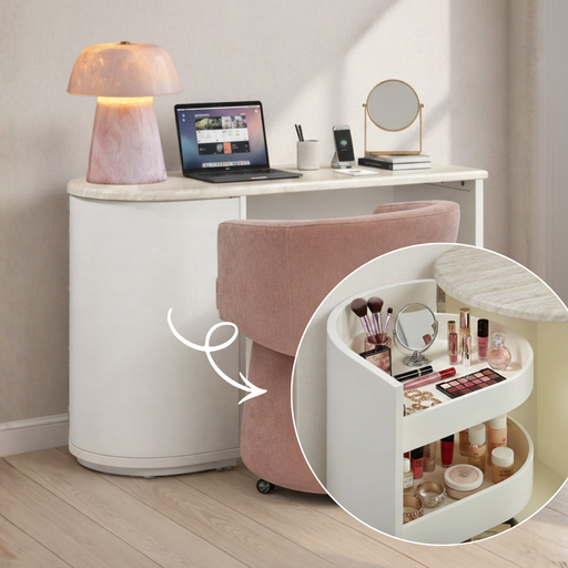 Marlene 47" Cream Faux Travertine Vanity Desk - Dream Home Furniture & Mattress (Waite Park, MN)