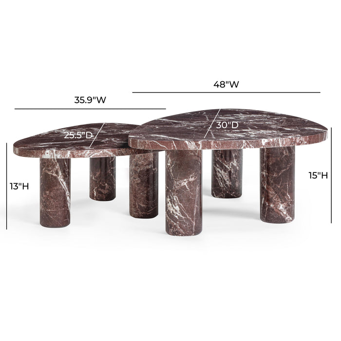 Libby 2-Piece Faux Red Levanto Marble Indoor/Outdoor Nesting Coffee Table Set