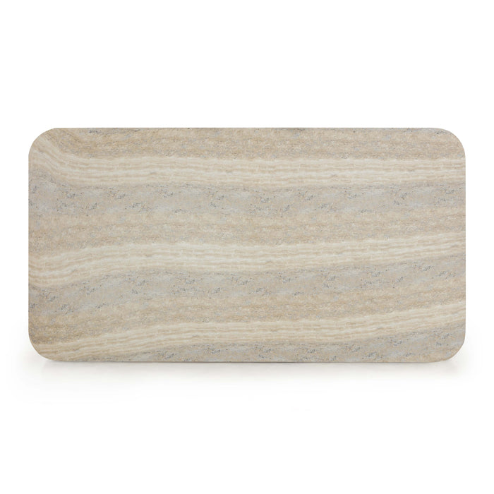 Tyche 55" Faux Travertine Indoor/Outdoor Concrete Rectangular Coffee Table