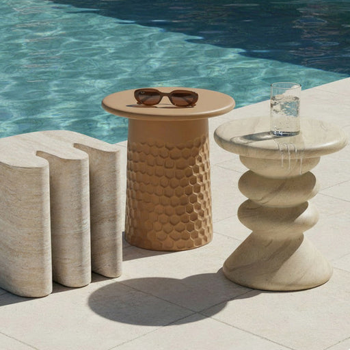 Hessa Indoor/Outdoor Concrete Chiseled Side Table - Dream Home Furniture & Mattress (Waite Park, MN)