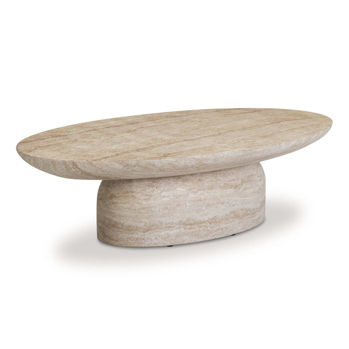 Sonia 51" Faux Travertine Indoor/Outdoor Concrete Coffee Table - Dream Home Furniture & Mattress (Waite Park, MN)