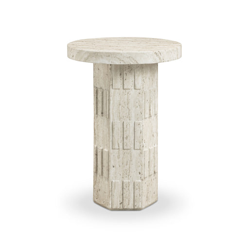 Asta Faux Travertine Indoor/Outdoor Concrete Side Table - Dream Home Furniture & Mattress (Waite Park, MN)