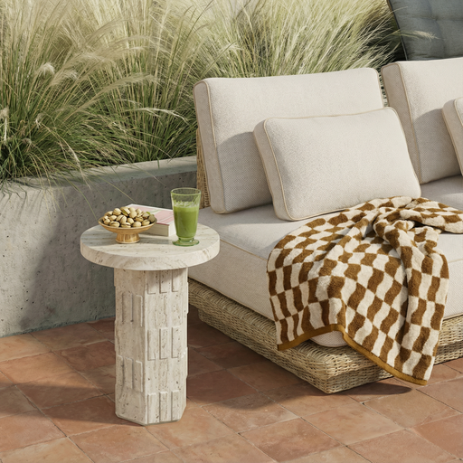 Asta Faux Travertine Indoor/Outdoor Concrete Side Table - Dream Home Furniture & Mattress (Waite Park, MN)