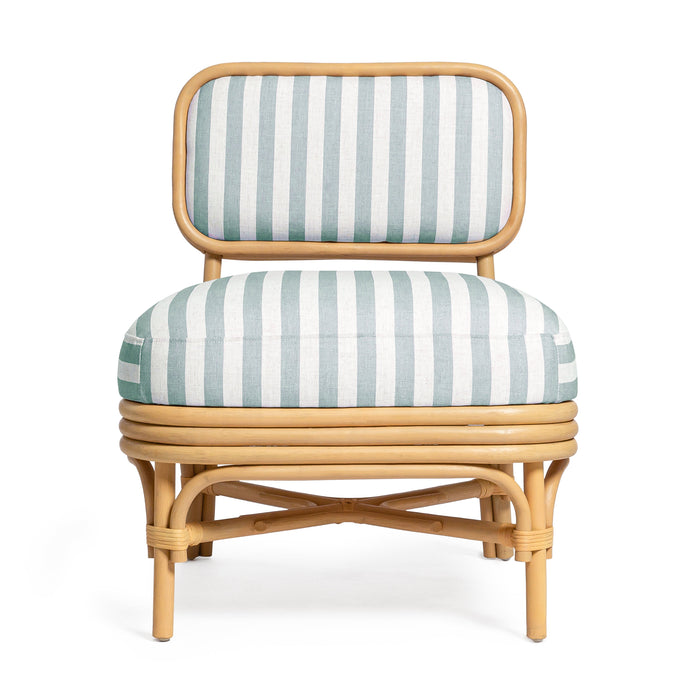 Dorine Striped Performance Linen &amp; Rattan Accent Chair
