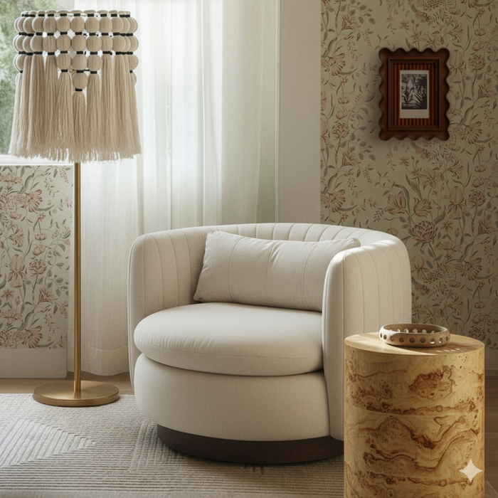 Nura Cream Performance Vegan Mohair Swivel Accent Chair