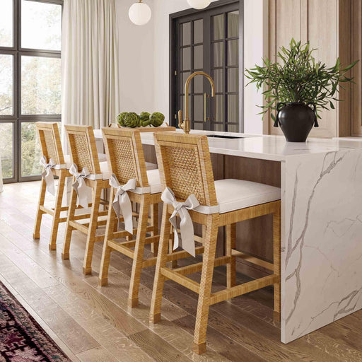 Amara Woven Rattan Performance Fabric Stool - Dream Home Furniture & Mattress (Waite Park, MN)