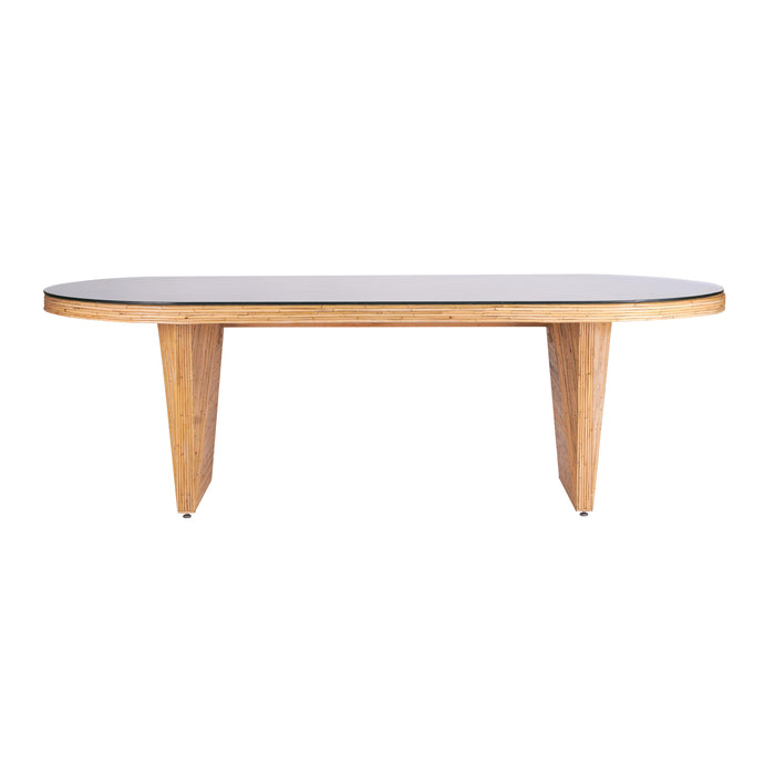 Caren 95" Natural Rattan and Glass Oval Dining Table