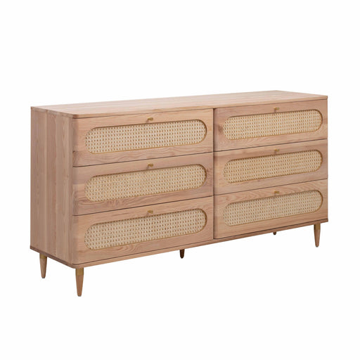 Carmen 63" Natural Ash and Cane 6-Drawer Dresser - Dream Home Furniture & Mattress (Waite Park, MN)