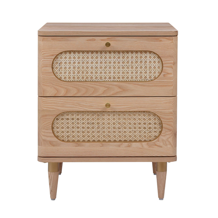 Carmen 19" Natural Ash and Cane 2-Drawer Nightstand - Dream Home Furniture & Mattress (Waite Park, MN)
