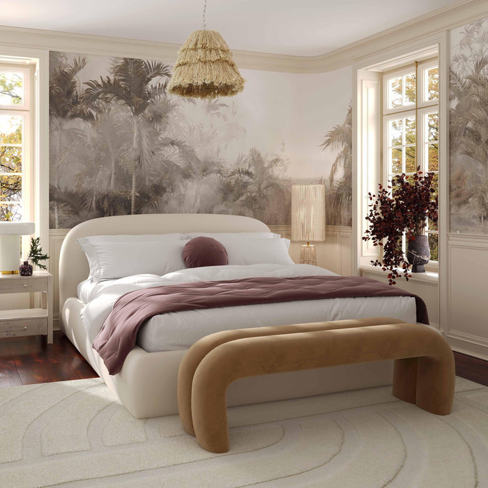 Bara Cream Textured Performance Velvet Bed - Dream Home Furniture & Mattress (Waite Park, MN)