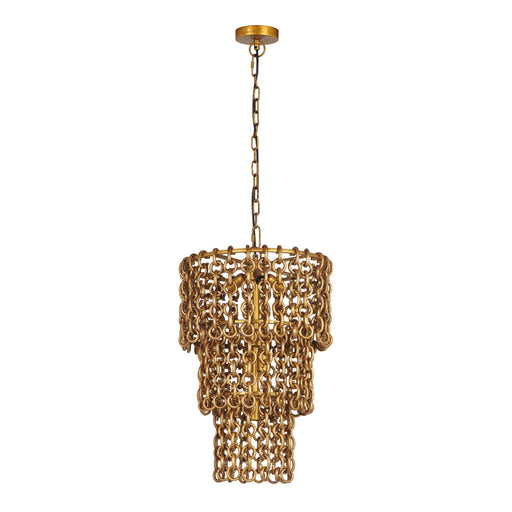 Nirsa Brass Chain Link 3-Tier Chandelier - Dream Home Furniture & Mattress (Waite Park, MN)