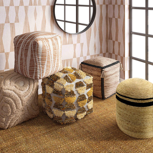 Ember Natural and Cream Woven Pouf - Dream Home Furniture & Mattress (Waite Park, MN)